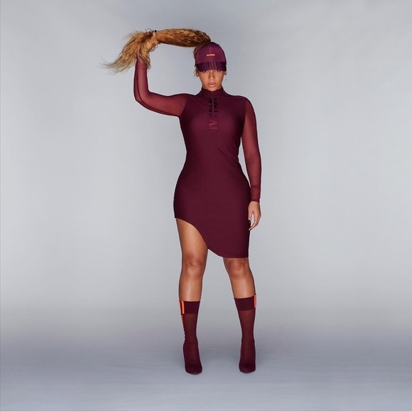 NWT Adidas Ivy Park Beyoncé Asymmetrical Maroon  Body-con Dress In Size M - Picture 1 of 7